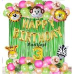 Parti Station Kız Safari Hayvanlar 3 Yaş Balon Set Pembe Safari Konsept Helyum Balon Set Safari Doğum Günü Set