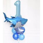 Parti Station Köpekbalığı 1 Yaş Balon Set Yıldız Balon Folyo Set Köpekbalığı Konsept Doğum Günü Set Yaş Balon Set