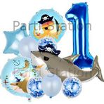 Parti Station Korsan Köpek Balığı Konsept 1 Yaş Balon Set Korsan Shark Tema Doğum Günü Folyo Balon Set