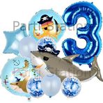 Parti Station Korsan Köpek Balığı Konsept 3 Yaş Balon Set Korsan Shark Tema Doğum Günü Folyo Balon Set