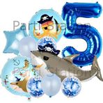 Parti Station Korsan Köpek Balığı Konsept 5 Yaş Balon Set Korsan Shark Tema Doğum Günü Folyo Balon Set