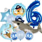 Parti Station Korsan Köpek Balığı Konsept 6 Yaş Balon Set Korsan Shark Tema Doğum Günü Folyo Balon Set