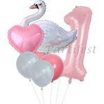 Parti Station Kuğu 1 Yaş Balon Set Balon Folyo Set Konsept Kuğu Doğum Günü Set Yaş Balon