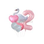 Parti Station Kuğu 2 Yaş Balon Set Balon Folyo Set Konsept Kuğu Doğum Günü Set Yaş Balon