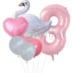 Parti Station Kuğu 3 Yaş Balon Set Balon Folyo Set Konsept Kuğu Doğum Günü Set Yaş Balon