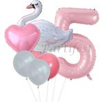 Parti Station Kuğu 5 Yaş Balon Set Balon Folyo Set Konsept Kuğu Doğum Günü Set Yaş Balon