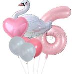 Parti Station Kuğu 6 Yaş Balon Set Balon Folyo Set Konsept Kuğu Doğum Günü Set Yaş Balon