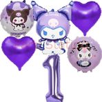 Parti Station Kuromi 1 Yaş Balon Set Anime Sanrio Mymelody Cinnamonroll Hello Kitty Kuromi Konsept Doğum Günü Set