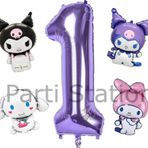 Parti Station Kuromi 1 Yaş Mini Mor Balon Set Kuromi Mymelody Cinnamonroll Konsept Doğum Günü Balon Set