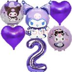 Parti Station Kuromi 2 Yaş Balon Set Anime Sanrio Mymelody Cinnamonroll Hello Kitty Kuromi Konsept Doğum Günü Set