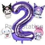 Parti Station Kuromi 2 Yaş Mini Mor Balon Set Kuromi Mymelody Cinnamonroll Konsept Doğum Günü Balon Set