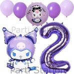 Parti Station Kuromi 2 Yaş Mor Balon Set Anime Sanrio Hello Kitty Kuromi Konsept Doğum Günü Balon Set