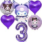 Parti Station Kuromi 3 Yaş Balon Set Anime Sanrio Mymelody Cinnamonroll Hello Kitty Kuromi Konsept Doğum Günü Set