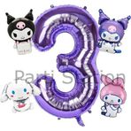 Parti Station Kuromi 3 Yaş Mini Mor Balon Set Kuromi Mymelody Cinnamonroll Konsept Doğum Günü Balon Set