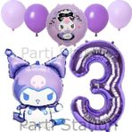 Parti Station Kuromi 3 Yaş Mor Balon Set Anime Sanrio Hello Kitty Kuromi Konsept Doğum Günü Balon Set