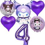 Parti Station Kuromi 4 Yaş Balon Set Anime Sanrio Mymelody Cinnamonroll Hello Kitty Kuromi Konsept Doğum Günü Set