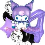 Parti Station Kuromi 4 Yaş Balon Set Yıldız Balon Anime Sanrio Hello Kitty Kuromi Konsept Doğum Günü Balon Set