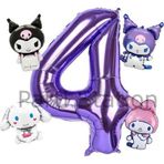 Parti Station Kuromi 4 Yaş Mini Mor Balon Set Kuromi Mymelody Cinnamonroll Konsept Doğum Günü Balon Set