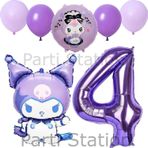 Parti Station Kuromi 4 Yaş Mor Balon Set Anime Sanrio Hello Kitty Kuromi Konsept Doğum Günü Balon Set