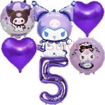 Parti Station Kuromi 5 Yaş Balon Set Anime Sanrio Mymelody Cinnamonroll Hello Kitty Kuromi Konsept Doğum Günü Set