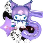 Parti Station Kuromi 5 Yaş Balon Set Yıldız Balon Anime Sanrio Hello Kitty Kuromi Konsept Doğum Günü Balon Set