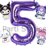 Parti Station Kuromi 5 Yaş Mini Mor Balon Set Kuromi Mymelody Cinnamonroll Konsept Doğum Günü Balon Set