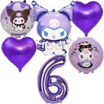 Parti Station Kuromi 6 Yaş Balon Set Anime Sanrio Mymelody Cinnamonroll Hello Kitty Kuromi Konsept Doğum Günü Set