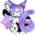 Parti Station Kuromi 6 Yaş Balon Set Yıldız Balon Anime Sanrio Hello Kitty Kuromi Konsept Doğum Günü Balon Set