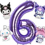 Parti Station Kuromi 6 Yaş Mini Mor Balon Set Kuromi Mymelody Cinnamonroll Konsept Doğum Günü Balon Set