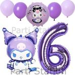 Parti Station Kuromi 6 Yaş Mor Balon Set Anime Sanrio Hello Kitty Kuromi Konsept Doğum Günü Balon Set