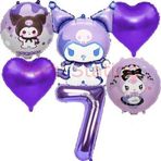 Parti Station Kuromi 7 Yaş Balon Set Anime Sanrio Mymelody Cinnamonroll Hello Kitty Kuromi Konsept Doğum Günü Set