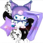 Parti Station Kuromi 7 Yaş Balon Set Yıldız Balon Anime Sanrio Hello Kitty Kuromi Konsept Doğum Günü Balon Set