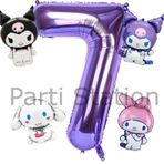 Parti Station Kuromi 7 Yaş Mini Mor Balon Set Kuromi Mymelody Cinnamonroll Konsept Doğum Günü Balon Set