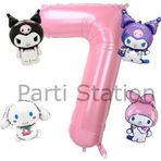 Parti Station Kuromi 7 Yaş Mini Pembe Balon Set Kuromi Mymelody Cinnamonroll Konsept Doğum Günü Balon Set
