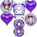 Parti Station Kuromi 8 Yaş Balon Set Anime Sanrio Mymelody Cinnamonroll Hello Kitty Kuromi Konsept Doğum Günü Set