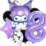 Parti Station Kuromi 8 Yaş Balon Set Yıldız Balon Anime Sanrio Hello Kitty Kuromi Konsept Doğum Günü Balon Set