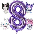 Parti Station Kuromi 8 Yaş Mini Mor Balon Set Kuromi Mymelody Cinnamonroll Konsept Doğum Günü Balon Set