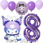 Parti Station Kuromi 8 Yaş Mor Balon Set Anime Sanrio Hello Kitty Kuromi Konsept Doğum Günü Balon Set