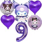 Parti Station Kuromi 9 Yaş Balon Set Anime Sanrio Mymelody Cinnamonroll Hello Kitty Kuromi Konsept Doğum Günü Set