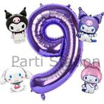 Parti Station Kuromi 9 Yaş Mini Mor Balon Set Kuromi Mymelody Cinnamonroll Konsept Doğum Günü Balon Set