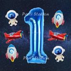 Parti Station Lacivert Renk Rakam Balon Uzay Konsept 1 Yaş Doğum Günü Balon Set Galaksi Astronot Space Roket Balon