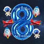 Parti Station Lacivert Renk Rakam Balon Uzay Konsept 8 Yaş Doğum Günü Balon Set Galaksi Astronot Space Roket Balon