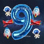 Parti Station Lacivert Renk Rakam Balon Uzay Konsept 9 Yaş Doğum Günü Balon Set Galaksi Astronot Space Roket Balon