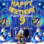 Parti Station Lacivert Tilki Sonic Boom Konsept 9 Yaş Balon Set Sonic Tema Doğum Günü Arka Fon Süsleme Balonlu Set