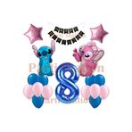 Parti Station Lilo Stitch Balon ve Angel 8 Yaş Doğum Günü Parti Balon Seti Lacivert Rakam ve Happy Birthday Banner