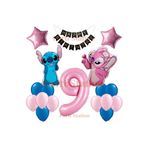 Parti Station Lilo Stitch Balon ve Angel 9 Yaş Doğum Günü Parti Balon Seti Pembe Rakam ve Happy Birthday Banner