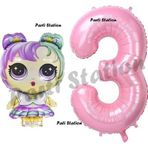 Parti Station Lol Bebek 3 Yaş Balon Ve Pembe Rakam Balon Doğum Günü Parti Set