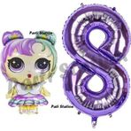 Parti Station Lol Bebek 8 Yaş Balon Ve Mor Rakam Balon Doğum Günü Parti Set