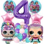 Parti Station Lol Konsept 4 Yaş Balon Set Unicorn Lol Mor Rakam Balon Parti Doğum Günü Balon Set