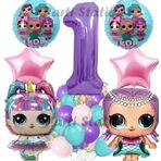 Parti Station Lol Surprise Konsept 1 Yaş Balon Set Unicorn Lol Bebek Mor Rakam Balon Parti Doğum Günü Balon Set